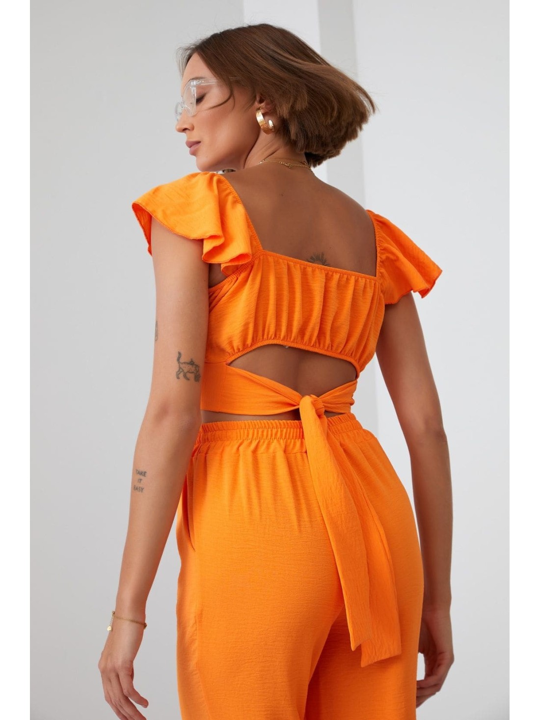 Orange crop top set with wide pants 8108 - Online store - Boutique